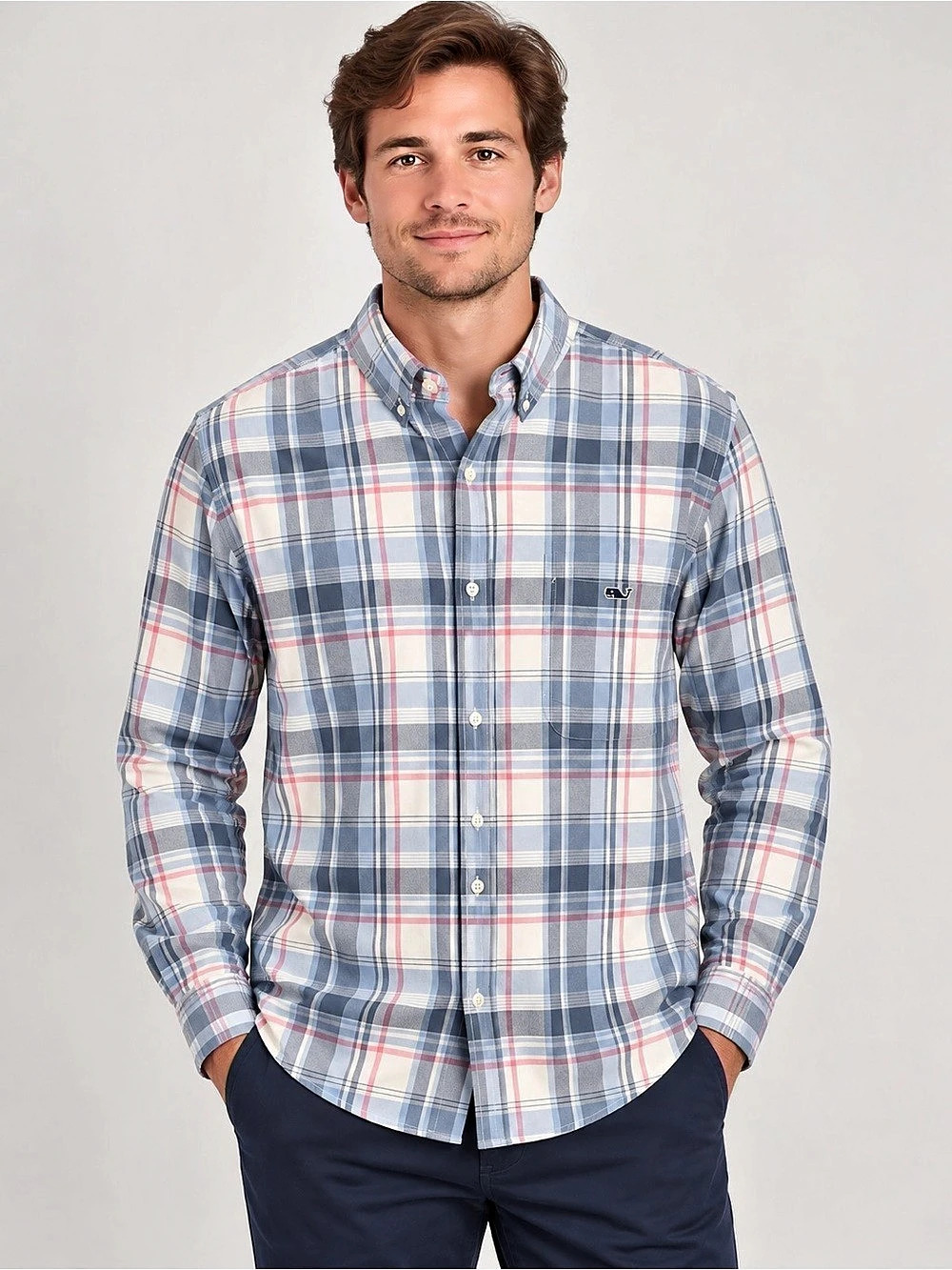 vineyard vines Slim Fit Tucker Shirt Plaid Button Down in Blue & Pink XXL Mens